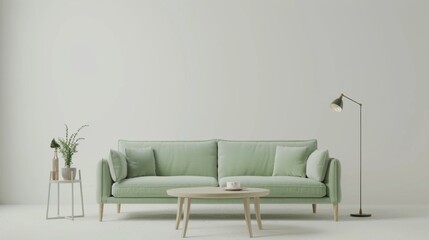 Minimalistic Modern Living Room with Green Sofa Generative AI