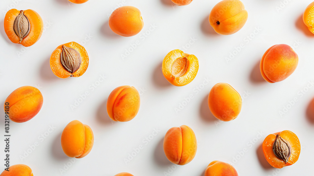Wall mural delicious ripe sweet apricots on white background top - Wall murals