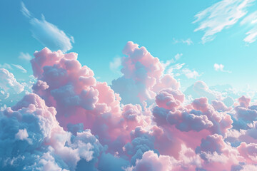 Candy pink pastel toned clouds against a light blue background. A magnificent sky.
