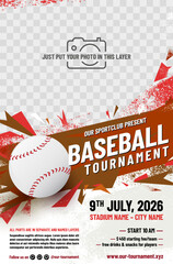 Baseball tournament poster template with ball