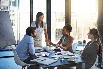 People, business meeting and audit in boardroom for budget plan and financial logistics. Corporate...