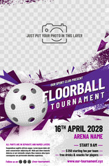 Floorball tournament poster template with ball
