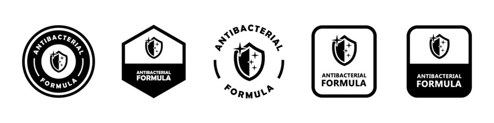 Antibacterial formula. Vector signs for product packaging label.