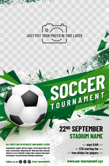 Soccer or football tournament poster template with ball