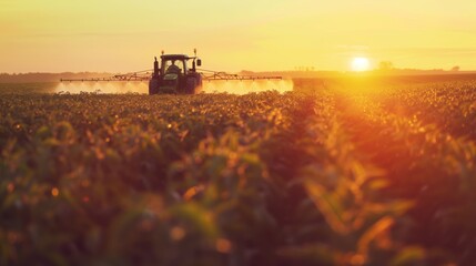 Fototapeta premium Sustainability farming and eco friendly farming shown when a tractor working on the field