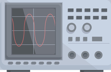 Detailed modern oscilloscope vector illustration with waveform and signal measurement for electronic engineering and scientific research in a laboratory setting. Featuring digital screen technology