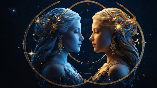 Zodiac sign Gemini golden on a dark background