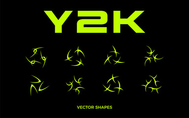 Set of acid neo tribal elements. Neo tribal design elements collection. Gothic style shapes pack. Y2K shapes for streetwear, album covers, tattoo, techno rave party, etc. Vector Y2K signs.