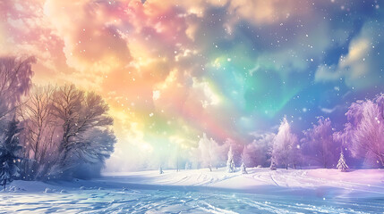 Enchanted Winter's Radiance: A Symphony of Northern Lights and Frosted Dreams