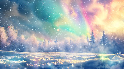 Enchanted Winter's Radiance: A Symphony of Northern Lights and Frosted Dreams