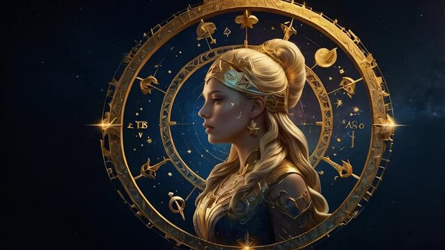 Zodiac sign Virgo golden on a dark background