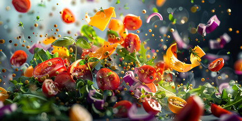 A colorful variety of vegetables in a swarm.