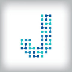 Network connection letter J logo. Creative communication blue tone graphics. Media, digital and technology company. Vector