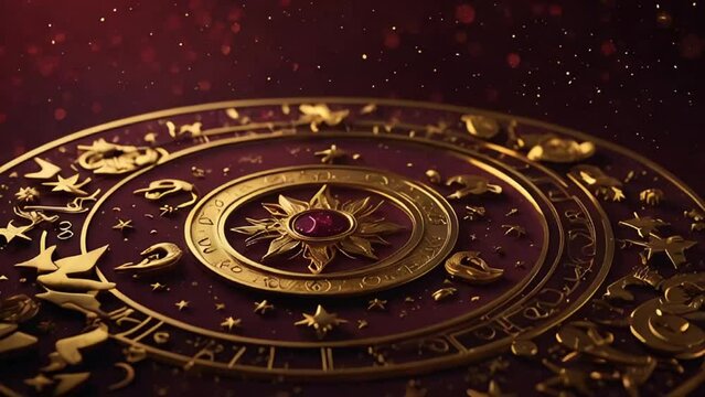 Astrological wheel golden on dark background