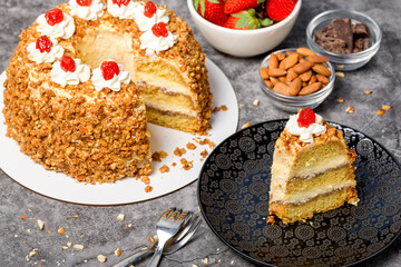 Royal cake. Crown. Garnished with candied cherry