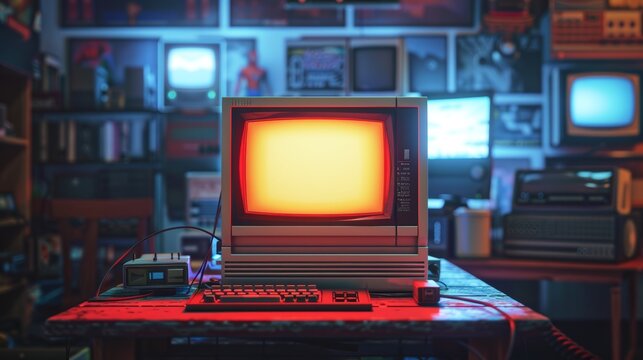 Classic game console startup screen, CRT TV background, high detail, nostalgic ambiance