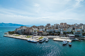 Fototapeta premium Saranda from a drone, Albanian Riviera, Albania