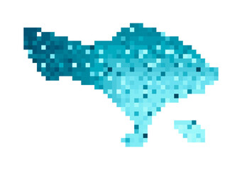 Fototapeta premium Vector isolated geometric illustration with simple icy blue shape of Bali and Nusa Penida, Indonesia map. Pixel art style for NFT template. Dotted logo with gradient texture for design