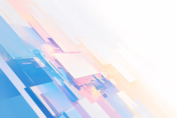 Abstract composition with blue and pink lines and geometric shapes on a white background	