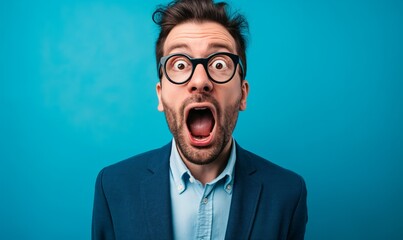 Surprised Man with Glasses Expressing Shock and Awe