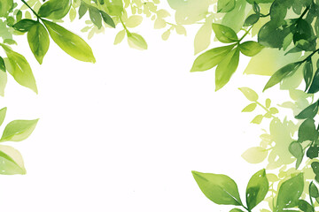 Obraz premium Bright green leaves forming a frame around a white background with a fresh and natural feel 