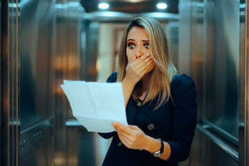 Businesswoman Reading the Shocking Clauses of a Just Signed Contract. Surprised attorney reading a...