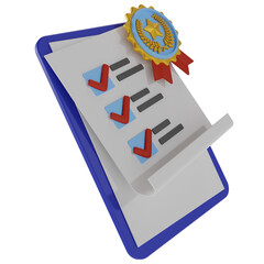 3d icon Achievement, award, grant, diploma concept. certificate icon with stamp and ribbon.