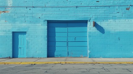 Concrete building, large plain wall, painted baby blue, Minimalist background - Powered by Adobe