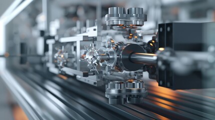 A detailed view of a molecular beam epitaxy chamber, used for growing highly controlled thin films by depositing atomic layers on a substrate.