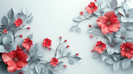 Beautiful red flowers with grey leaves on a light background, creating a stunning contrast and elegant botanical design.