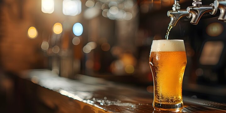 Pouring Beer from Tap into Glass at a Bar. Concept Pouring Beer, Bar Scene, Beer Tap, Alcoholic Beverage, Nightlife