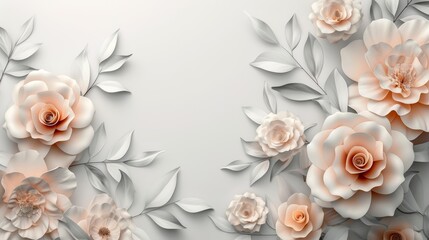 Elegant 3D floral background with delicate pastel roses and leaves. Ideal for invitations, posters, and decorative designs.