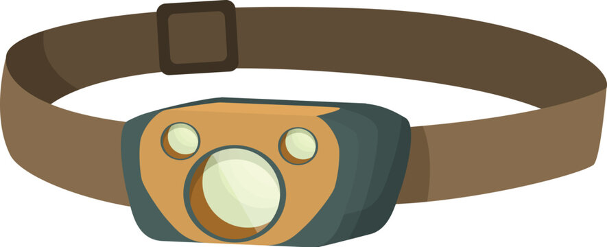 Vector cartoon illustration of durable headlamp for outdoor camping, hiking, and exploration, isolated graphic design of portable led flashlight for night safety and adventure gear
