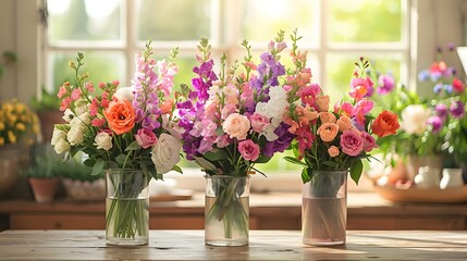 Pastel Flowers in a Glass Vase: Elegant Shop Display for Spring
