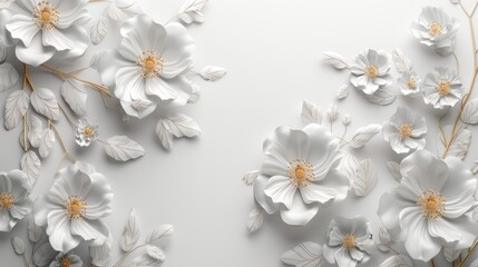 Fototapeta premium Elegant white floral background with delicate flowers and petals, perfect for decorative and artistic design projects.