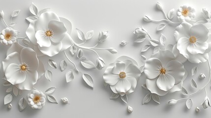 Obraz premium Elegant white floral paper art with delicate detailing, creating a beautiful and serene decorative piece.