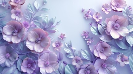 Elegant purple and blue floral arrangement on a soft background, featuring detailed flowers and leaves in a harmonious blend of colors.