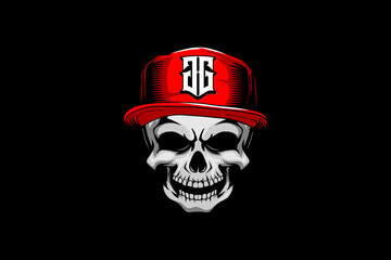 Cool human skull head wear hat vector design template