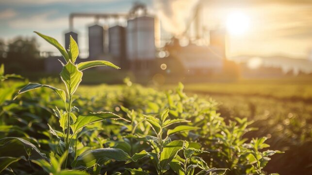 Bioenergy plant converting agricultural residues into renewable biomass fuel for on-farm power generation, promoting energy independence. 