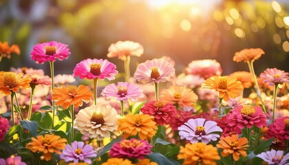 beautiful flowers Zínnia spring summer in Sunny garden in sunlight on