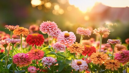 Obraz premium beautiful flowers Zínnia spring summer in Sunny garden in sunlight on