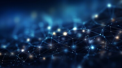  Abstract concept of cybersecurity technology with digital data protection, showcasing internet network security with polygons, dots, and lines on a dark blue background with central focus and side bl