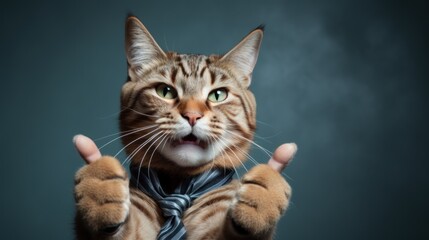 Portrait of friendly cat making thumbs up.