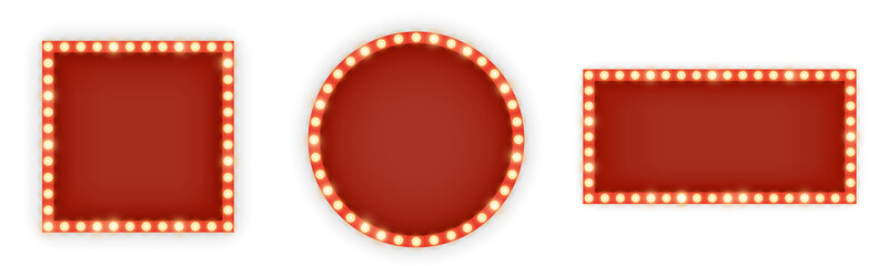 Realistic retro rectangle and circle neon marquee billboard for decoration