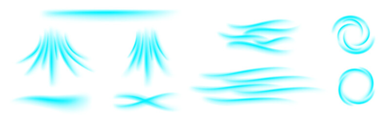 Set of blue waves showing cold air conditioner direction on transparent background element