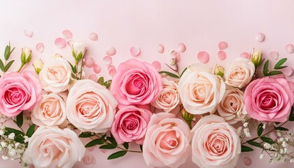 Obraz premium festive roses and light pink floral background blooming rose flower