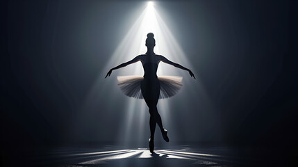 Silhouette of ballerina dancing on the stage performance beauty spotlight background
 