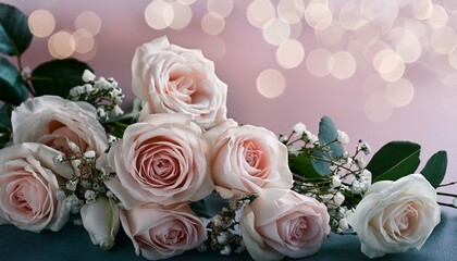 festive roses and light pink floral background blooming rose flower