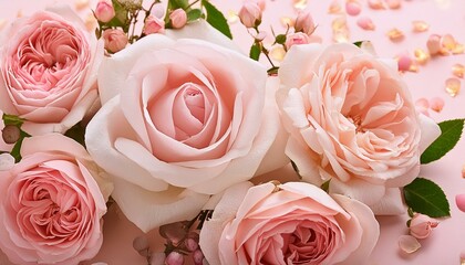 festive roses and light pink floral background blooming rose flower