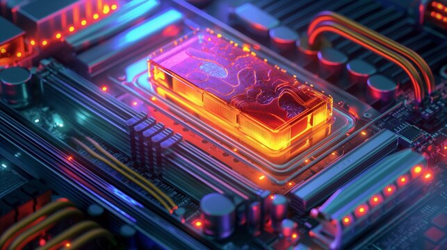 A conceptual illustration of a carbon-based thermal interface material, designed to enhance heat dissipation in high-performance computing systems.